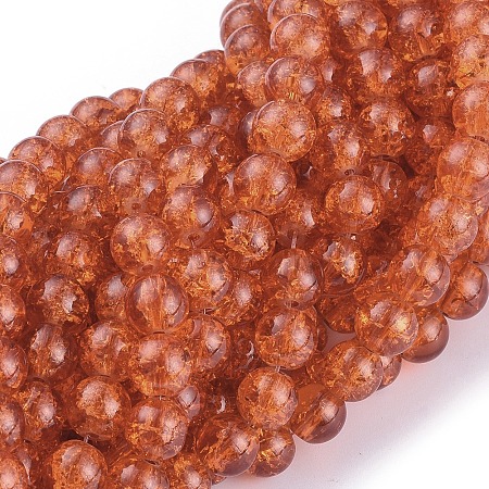 Honeyhandy Crackle Glass Round Beads Strands, Dark Orange, 8mm, Hole: 1.3~1.6mm, about 100pcs/strand, 31.4 inch