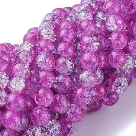 Arricraft Two Tone Magenta & Light Blue Crackle Glass Round Beads Strands, 8mm, Hole: 1.3~1.6mm, 31.4 inches