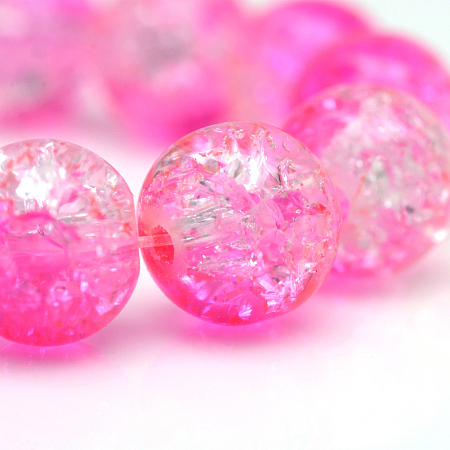 Honeyhandy Baking Painted Crackle Glass Beads Strands, Round, Hot Pink, 6mm, Hole: 1.3~1.6mm, about 133pcs/strand, 31.4 inch