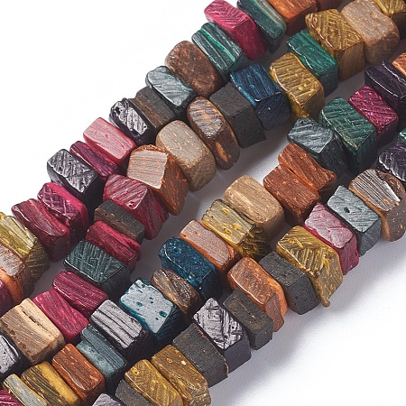 Coconut Beads Strands, Square Heishi Beads, Mixed Color, 7~8.5x7~8.5x2~5mm, Hole: 1.4mm, about 95 pcs/Strand, 15.55 inch(39.5 cm)