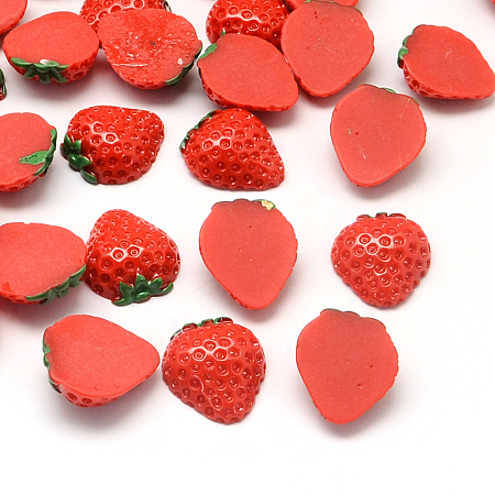 Honeyhandy Strawberry Resin Cabochons, Imitation Food, Red, 20x18x7mm