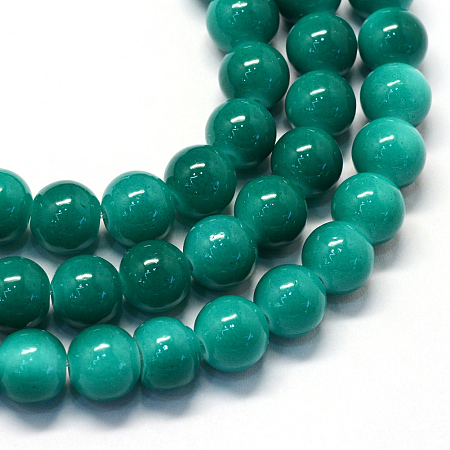 Honeyhandy Baking Painted Glass Round Bead Strands, Teal, 8.5~9mm, Hole: 1.5mm, about 105pcs/strand, 31.8 inch