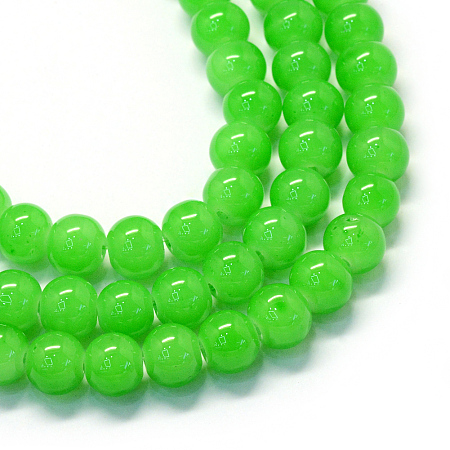 Honeyhandy Baking Painted Imitation Jade Glass Round Bead Strands, Lime Green, 6.5mm, Hole: 1.5mm, about 145pcs/strand, 31.8 inch
