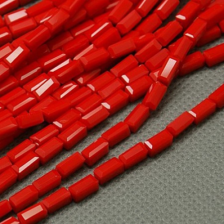 Honeyhandy Opaque Glass Beads Strands, Faceted, Cuboid, Red, 7x3x3mm, Hole: 1mm, about 80pcs/strand, 15 inch