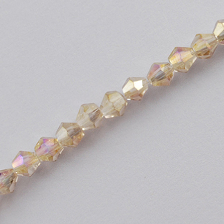 Honeyhandy Glass Beads Strands, AB Color Plated, Faceted, Bicone, Beige, 3x3~3.5mm, Hole: 0.5mm, about 125~130pcs/strand, 15.5 inch