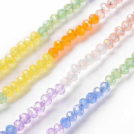 ARRICRAFT Transparent 7 Colors Electroplate Glass Beads Strands, AB Color Plated, Faceted Abacus, Mixed Color, 3.5x3mm, Hole: 0.6mm, about 147pcs/strand, 16.14 inches(41cm)