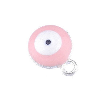 Double-sided Platinum Plated Alloy Enamel Charms, Evil Eye, Pink, 13x10x5.2mm, Hole: 1.6mm