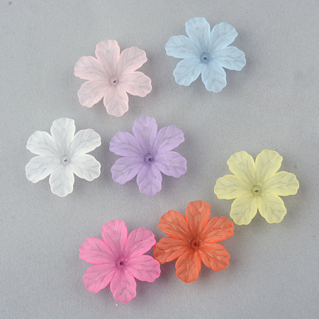 Honeyhandy Transparent Acrylic Beads, Frosted, Flower, Mixed Color, 32.5x29.5x8.5mm, Hole: 1.5mm