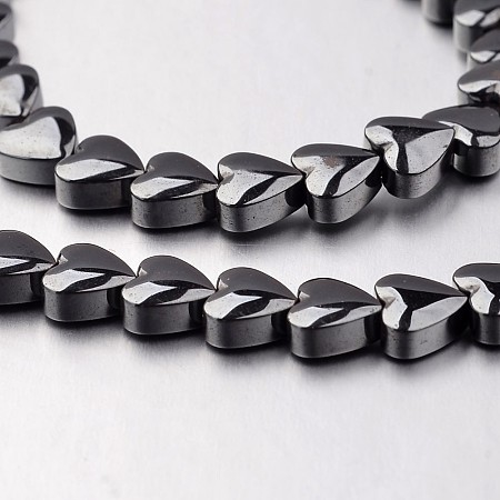 Non-magnetic Synthetic Hematite Bead Strands, Heart, Original Color, 6x6x3mm, Hole: 1mm; about 71pcs/strand, 15.7 inches