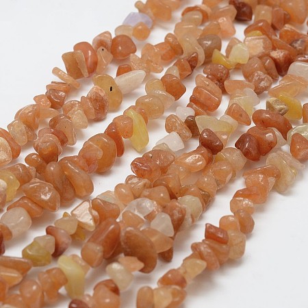 Honeyhandy Natural Red Aventurine Beads Strands, Chip, Salmon, 3~5x7~13x2~4mm, Hole: 0.4mm, about 31.5 inch(80cm)
