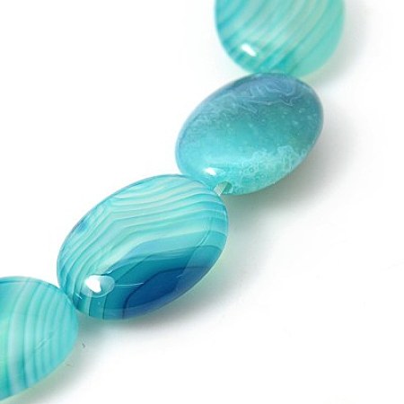Nbeads Natural Striped Agate/Banded Agate Beads Strands, Dyed, Oval, Turquoise, 16x12x5mm, Hole: 1mm, about 24pcs/strand, 14.96