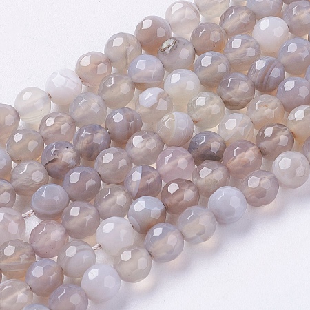 Nbeads Natural Striped Agate/Banded Agate Beads Strands, Faceted, Round, Gainsboro, 6mm, Hole: 1mm