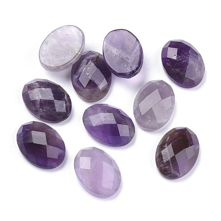 Honeyhandy Natural Amethyst Cabochons, Faceted, Oval, 18x13x6mm