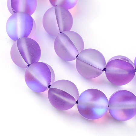 Honeyhandy Synthetic Moonstone Beads Strands, Holographic Beads, Dyed, Frosted, Round, Dark Violet, 6mm, Hole: 1mm, about 60~62pcs/strand, 14~15 inch