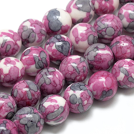 Arricraft Synthetic Ocean White Jade Beads Strands, Dyed, Round, Hot Pink, 8~9mm, Hole: 1mm; about 49pcs/strand, 15.7 inches