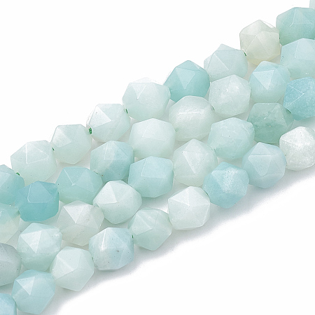 Honeyhandy Natural Amazonite Beads Strands, Star Cut Round Beads, Faceted, 6~7x5~6mm, Hole: 1mm, about 59~61pcs/strand, 14.2~14.6 inch