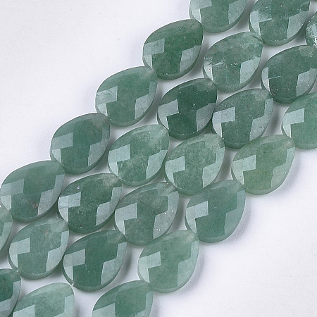 Honeyhandy Natural Green Aventurine Beads Strands, Faceted, teardrop, 18x13~13.5x5.5~6mm, Hole: 1.2mm, about 11pcs/strand, 7.8 inch