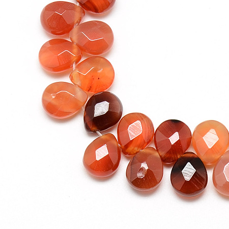 Honeyhandy Dyed Natural Carnelian Gemstone Beads Strands, Top Drilled Beads, Faceted, Teardrop, 12x9~10x6mm, Hole: 1mm, about 30pcs/strand, 11.81 inch