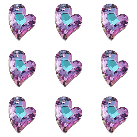 K9 Glass Rhinestone Pendants, Imitation Austrian Crystal, Faceted, Heart, Light Amethyst, 17.2x12.4x5.8mm, Hole: 1.6mm