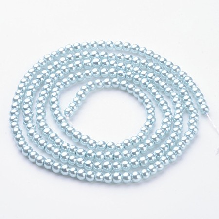 Honeyhandy Glass Pearl Beads Strands, Pearlized, Round, Light Blue, 4mm, Hole: 0.8~1mm, about 216pcs/strand, 32 inch