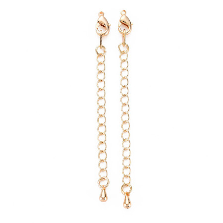 Honeyhandy Brass Chain Extender, Curb Chains with Teardrop Charms & Lobster Claw Clasps, Nickel Free, Real 18K Gold Plated, 73mm