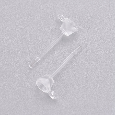 Honeyhandy Transparent Painless Prevent Allergy Resin Stud Earring Findings, with Loop, Clear, 13x5.4mm, Hole: 0.7mm, Pin: 0.7mm, Fit for 3mm rhinestone