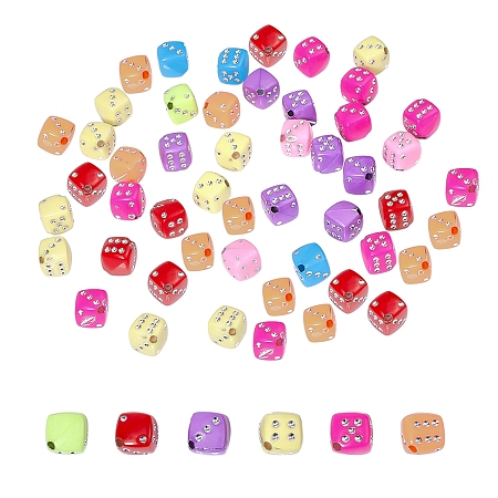 ARRICRAFT Plating Acrylic Beads, Metal Enlaced, Dice, Mixed Color, 8x8x8mm, Hole: 1mm