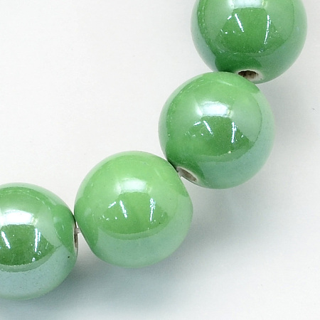 Honeyhandy Pearlized Handmade Porcelain Round Beads, Medium Sea Green, 8mm, Hole: 2mm