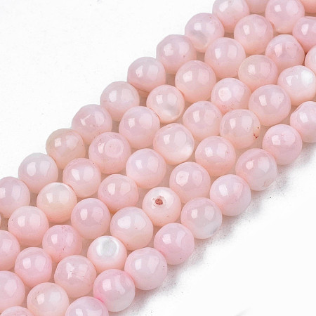 Honeyhandy Natural Freshwater Shell Beads Strands, Dyed, Round, Pink, 4mm, Hole: 0.8mm, about 97~99pcs/strand, 14.88 inch~15.16 inch(37.8~38.5cm)