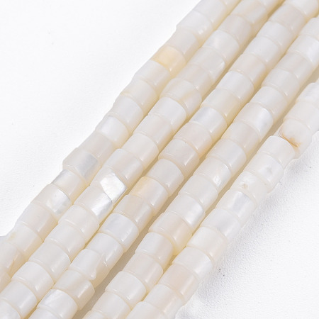 Honeyhandy Natural Freshwater Shell Beads Strands, Column, Seashell Color, 4x3mm, Hole: 0.8mm, about 126~132pcs/strand, 14.57 inch~15.75 inch(37~39.2cm)