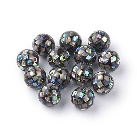 Honeyhandy Natural Paua Shell Beads, Round, Black, 10mm, Hole: 1mm