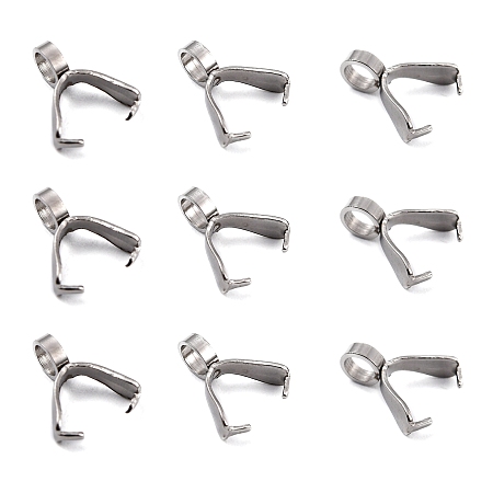 Honeyhandy 201 Stainless Steel Pinch Bails, Ice Pick Pinch Bails for Pendant Making, Stainless Steel Color, 8.5x3.5mm, Hole: 2.5mm, Pin: 0.6mm
