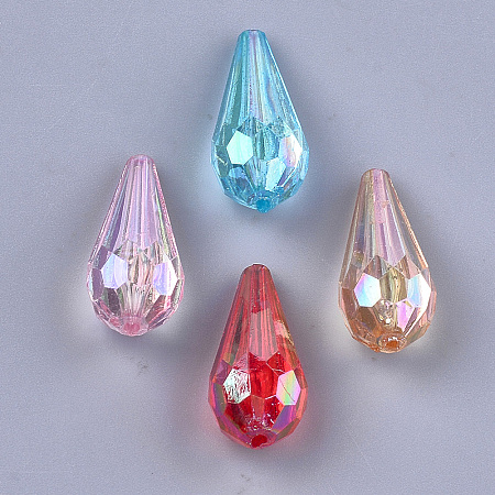 Honeyhandy Transparent Acrylic Beads, AB Color, Faceted, Teardrop, Mixed Color, 25x11x11mm, Hole: 1.5mm