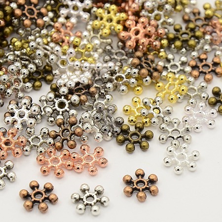 ARRICRAFT Mixed Tibetan Silver Snowflake Spacer Beads, Mixed Color, 8.5x2.5mm, Hole: 1.5mm