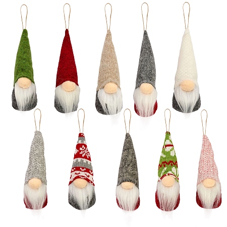 Arricraft 10Pcs 2 Style Cloth Faceless Christmas Gnome Doll Pendant Decorations, Xmas Tree Hanging Ornament, Mixed Color, 215~235mm, 5pcs/style