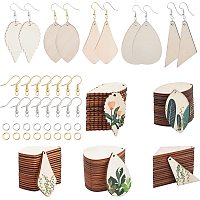 SUNNYCLUE 5 Styles 300Pcs Wooden Earring Charms Unfinished Natural Wood Leaf Teardrop Pendants with Earring Hooks & Jump Rings for Beginners DIY Earring Making Jewellery Crafts Adults