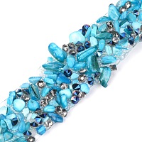 Hotfix Rhinestone, with Shell Beads and Rhinestone Trimming, Crystal Glass Sewing Trim Rhinestone Tape, Costume Accessories, Sky Blue, 20mm