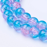 Honeyhandy 1Strand Two Tone Transparent Crackle Glass Round Beads Strands, Dodger Blue, 6mm, Hole: 1.3~1.6mm, about 133pcs/strand, 31.4 inch