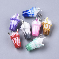 Honeyhandy Resin Pendants, Imitation Ice Cream Bubble Tea Charms, with Platinum Tone Iron Loop and Polymer Clay, Mixed Color, 24~26x13mm, Hole: 1.8mm