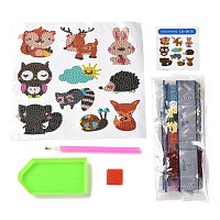 DIY Owl Diamond Painting Stickers Kits For Kids, with Diamond Painting Stickers, Rhinestones, Diamond Sticky Pen, Tray Plate and Glue Clay, Mixed Color, 18x16.4x0.03cm