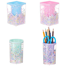 CRASPIRE 4Pcs 4 Style Plastic Pen Holder Stands, Cute Foam Bubble Pencil Cup, Multi-Purpose Desk Organizer, Makeup Brush Holder, Round & Sqaure, Mixed Color, 69x109mm, Inner Diameter: 44~46mm, 1pc/style