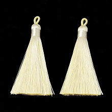 Honeyhandy Polyester Tassel Big Pendants Decoration, Champagne Yellow, 80~90x8.5~9mm, Hole: 4x6mm