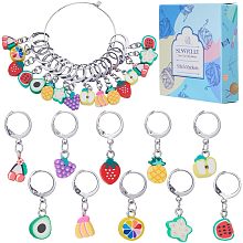 SUNNYCLUE 1 Box 40Pcs Stitch Markers Locking Crocheting Markers Knitting Fruit Polymer Clay Beads Cute Removable Clip on Charm Leverback Clasps Crochet Stitch Markers for Yarns Knit Crocheting Sewing