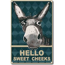 CREATCABIN Funny Bathroom Quote Metal Tin Sign Vintage Hello Sweet Cheeks Sign Donkey Tin Sign for Bathroom Kitchen Cafe Wall Decor, 8 x 12 Inch