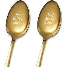 GLOBLELAND 2Pcs Feel Better Spoon with Gift Box Golden Stainless Steel Table Spoons for Friends Families Festival Christmas Birthday Wedding, 7.2''