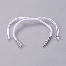 Honeyhandy Nylon Cord Braided Bead Bracelets Making, with Brass Beads, Long-Lasting Plated, Real Platinum Plated, White, 10-1/4 inch~11-5/8 inch(26~29.6cm)