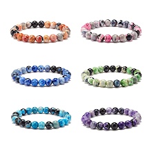 Honeyhandy Dyed Natural Fire Crackle Agate Bead Stretch Bracelets, Mixed Color, Inner Diameter: 2-1/8 inch(5.4cm)