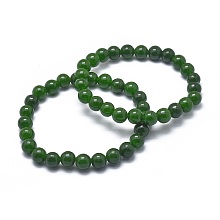 Honeyhandy Natural TaiWan Jade Bead Stretch Bracelets, Round, Dyed, 2-1/8 inch~2-3/8 inch(5.5~6cm), Bead: 8mm