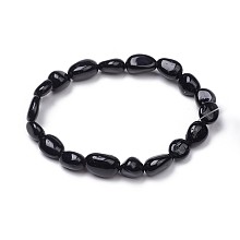 Honeyhandy Natural Black Tourmaline Stretch Beaded Bracelets, Tumbled Stone, Nuggets, 1-7/8 inch~2-1/8 inch(4.8~5.5cm), Beads: 6~15x6~11x3~11mm