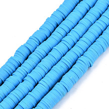 Honeyhandy Handmade Polymer Clay Beads Strands, for DIY Jewelry Crafts Supplies, Heishi Beads, Disc/Flat Round, Deep Sky Blue, 6x0.5~1mm, Hole: 1.8mm, about 290~320pcs/strand, 15.75 inch~16.14 inch(40~41cm)